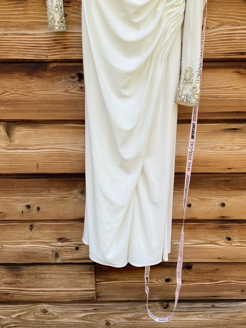 NWT MAC DUGGAL White Fold Over Long Sleeve Jeweled Midi Dress Size 14 - Picture 8 of 12